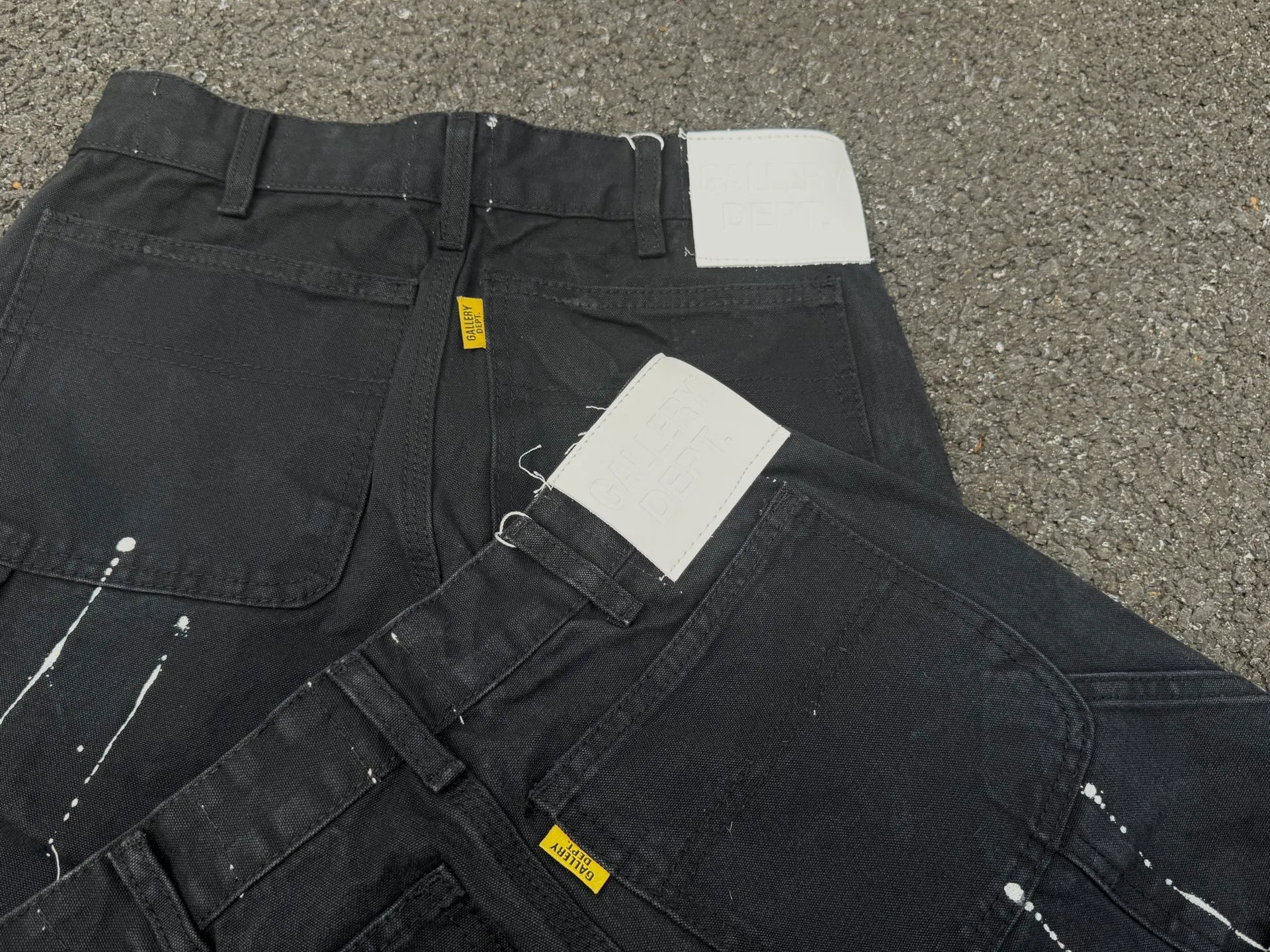 P220💰G33 GALLERY DEPT. Spliced ​​washed retro jeans for men and women high street splashed ink trousers micro-flared casual trousers trendy couple same style Color: Black Size: S-XXL (corresponding to 28-36)